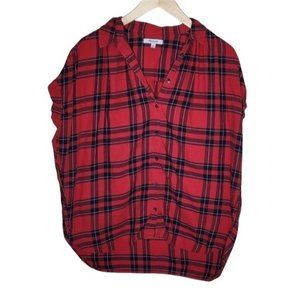 Womens Madewell Red Plaid Dolman Sleeve Button Front Top Size Medium